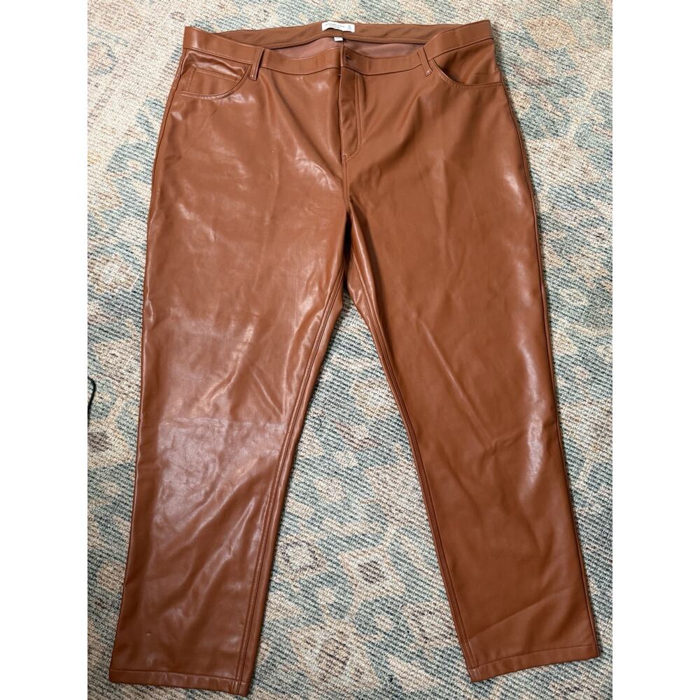 Abercrombie & Fitch Curve Faux Leather Pants Womens 37/24L Brown Ultra High Rise